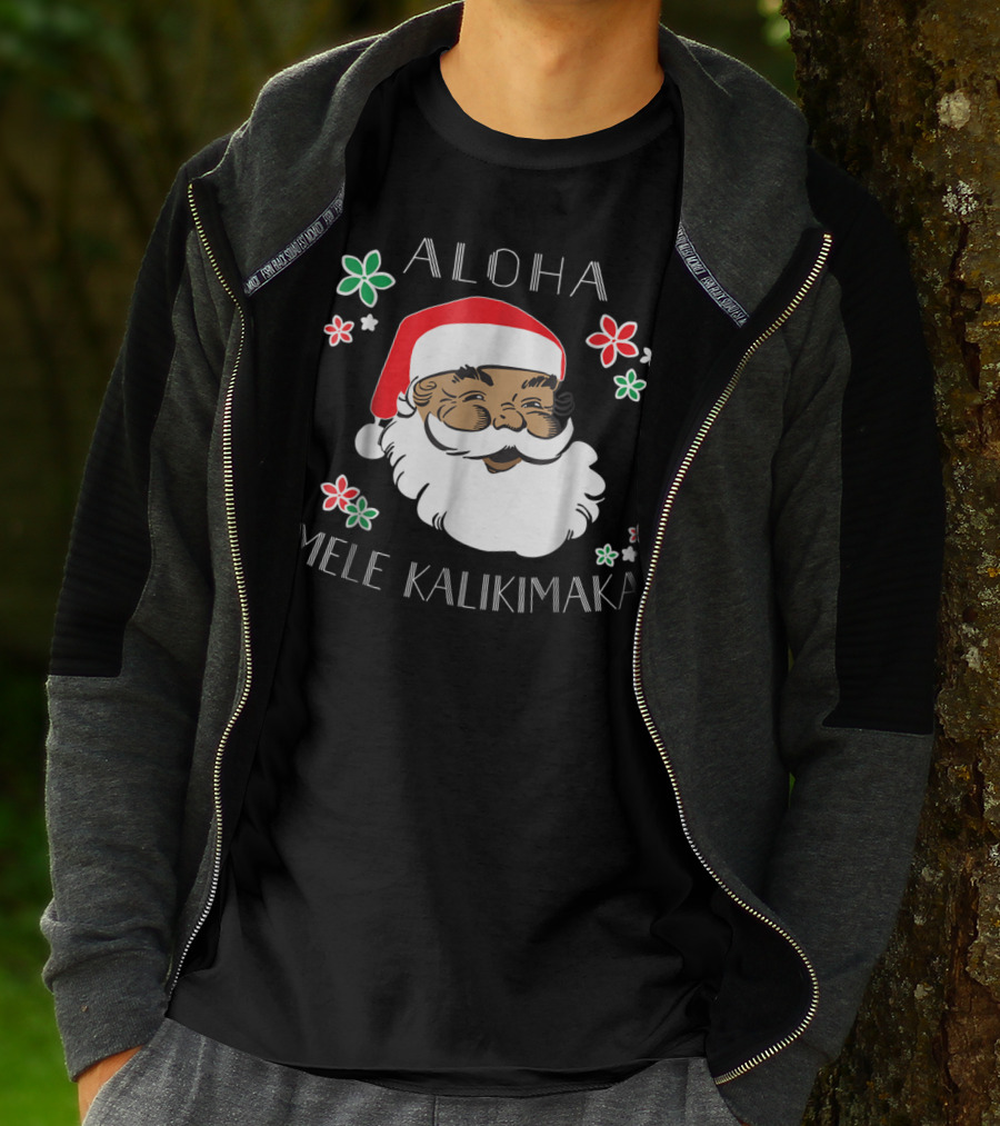 Aloha Mele Kalikimaka Santa With Flowers T-Shirt
