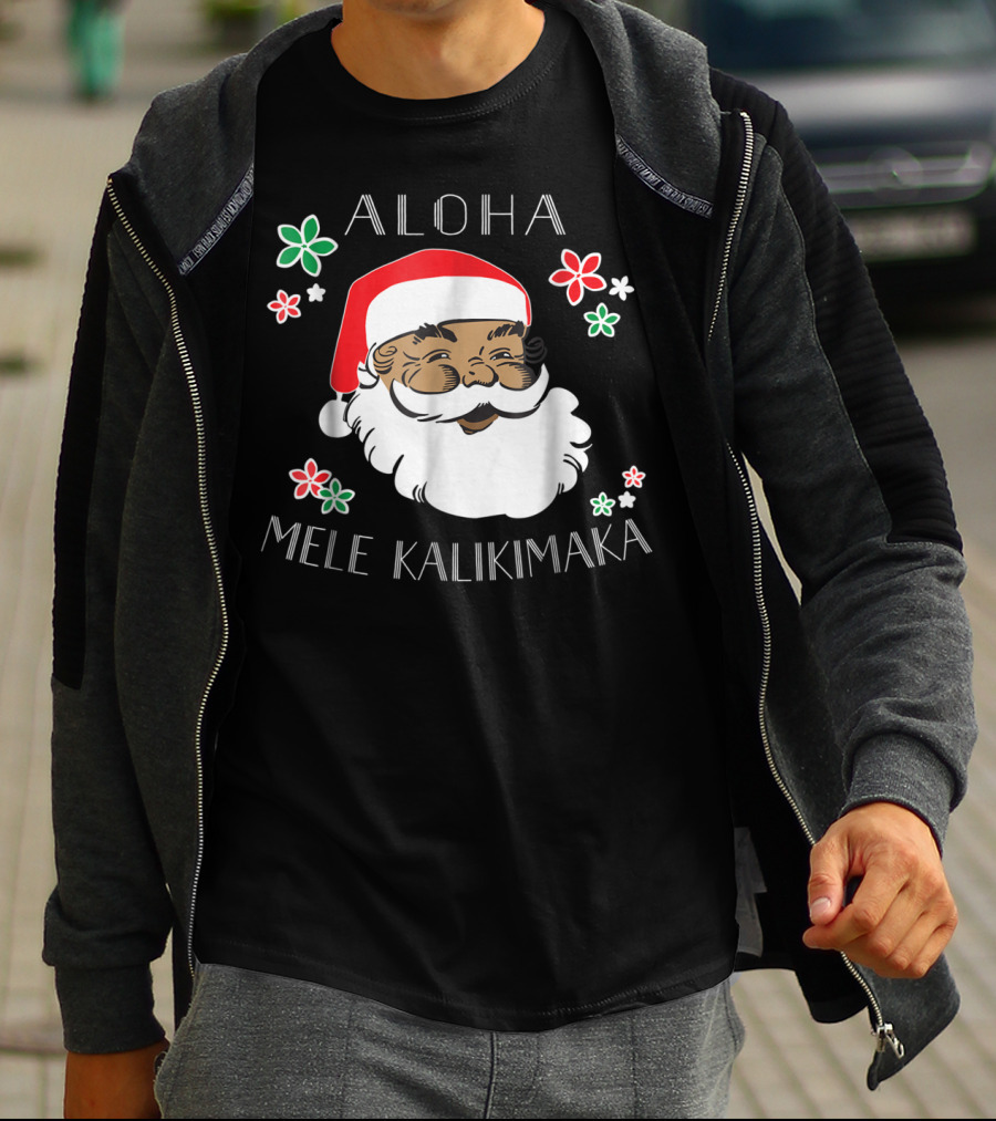 Aloha Mele Kalikimaka Santa With Flowers T-Shirt