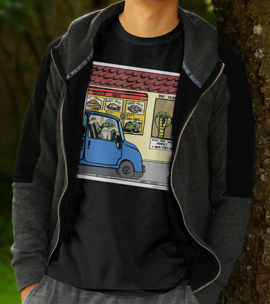 Hungry Snake Drives Through Reptile Lover Comic With Rat Sandwich And Frogs Legs T-Shirt