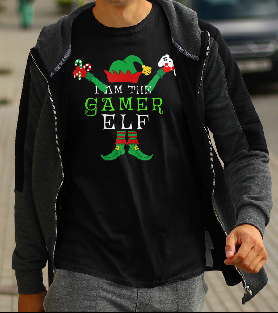 I Am The Gamer Elf With Candy Cane And Game Controller T-Shirt