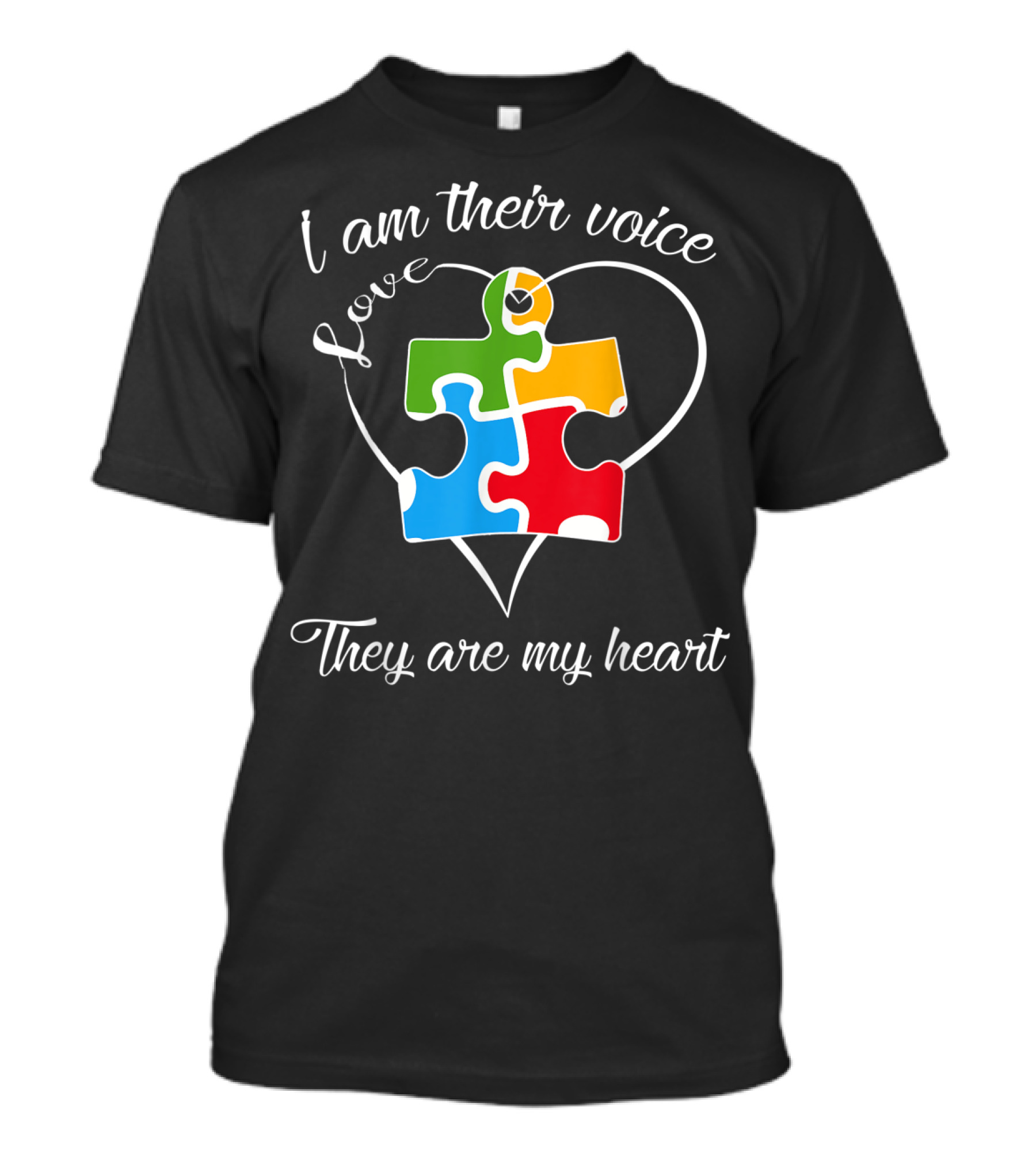 I Am Their Voice Love They Are My Heart Autism Puzzle Piece T-Shirt