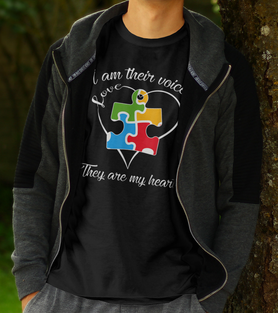 I Am Their Voice Love They Are My Heart Autism Puzzle Piece T-Shirt