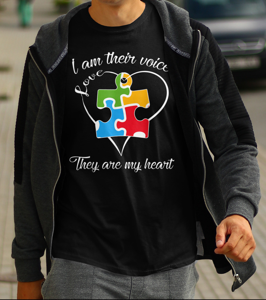 I Am Their Voice Love They Are My Heart Autism Puzzle Piece T-Shirt