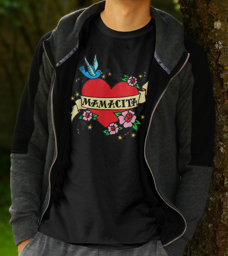 I Love My Mamacita Great For Hispanic Heart With Flowers And Bird T-Shirt