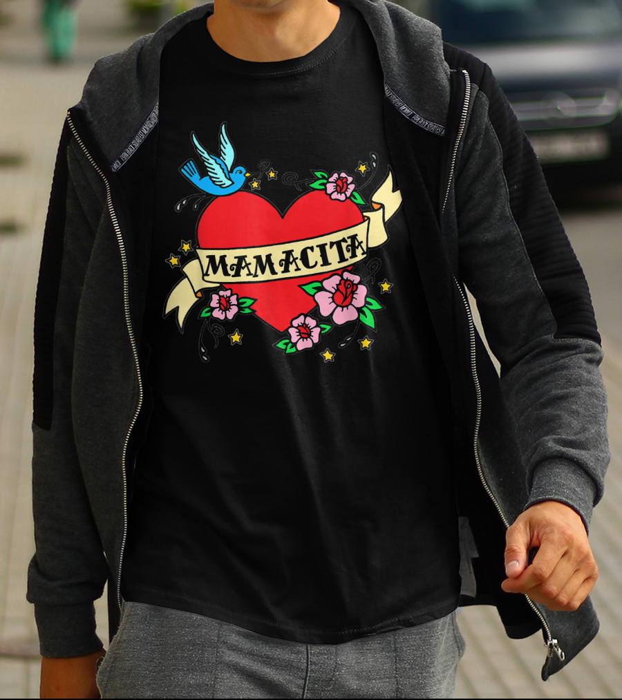 I Love My Mamacita Great For Hispanic Heart With Flowers And Bird T-Shirt