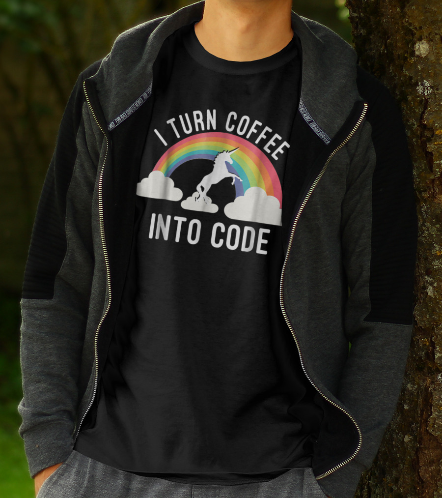 I Turn Coffee Into Code Unicorn Rainbow T-Shirt