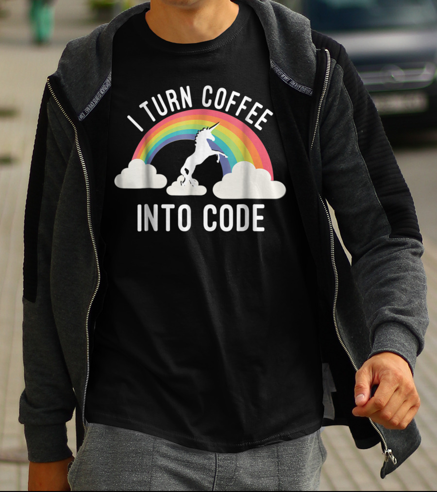 I Turn Coffee Into Code Unicorn Rainbow T-Shirt