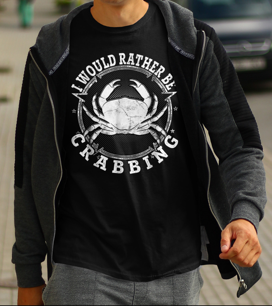 I Would Rather Be Crabbing With Vintage Crab Motif T-Shirt