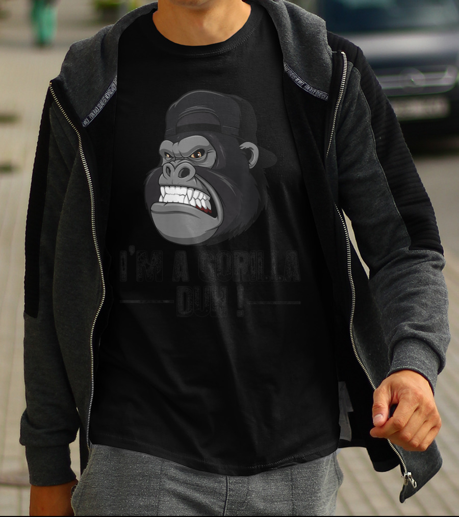 I'm A Gorilla Duh Grinning Gorilla Head In Black Cap T-Shirt