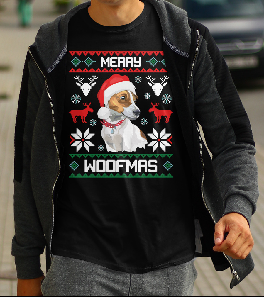 Merry Woofmas Jack Russell Terrier Dog Christmas Santa Hat T-Shirt