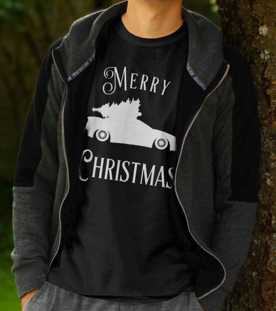 Merry Christmas Tree On Lowered Car T-Shirt