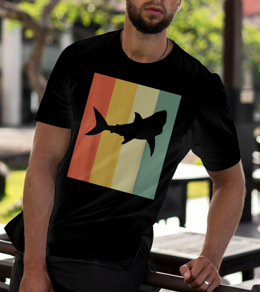 Shark Silhouette Retro Stripes T-Shirt