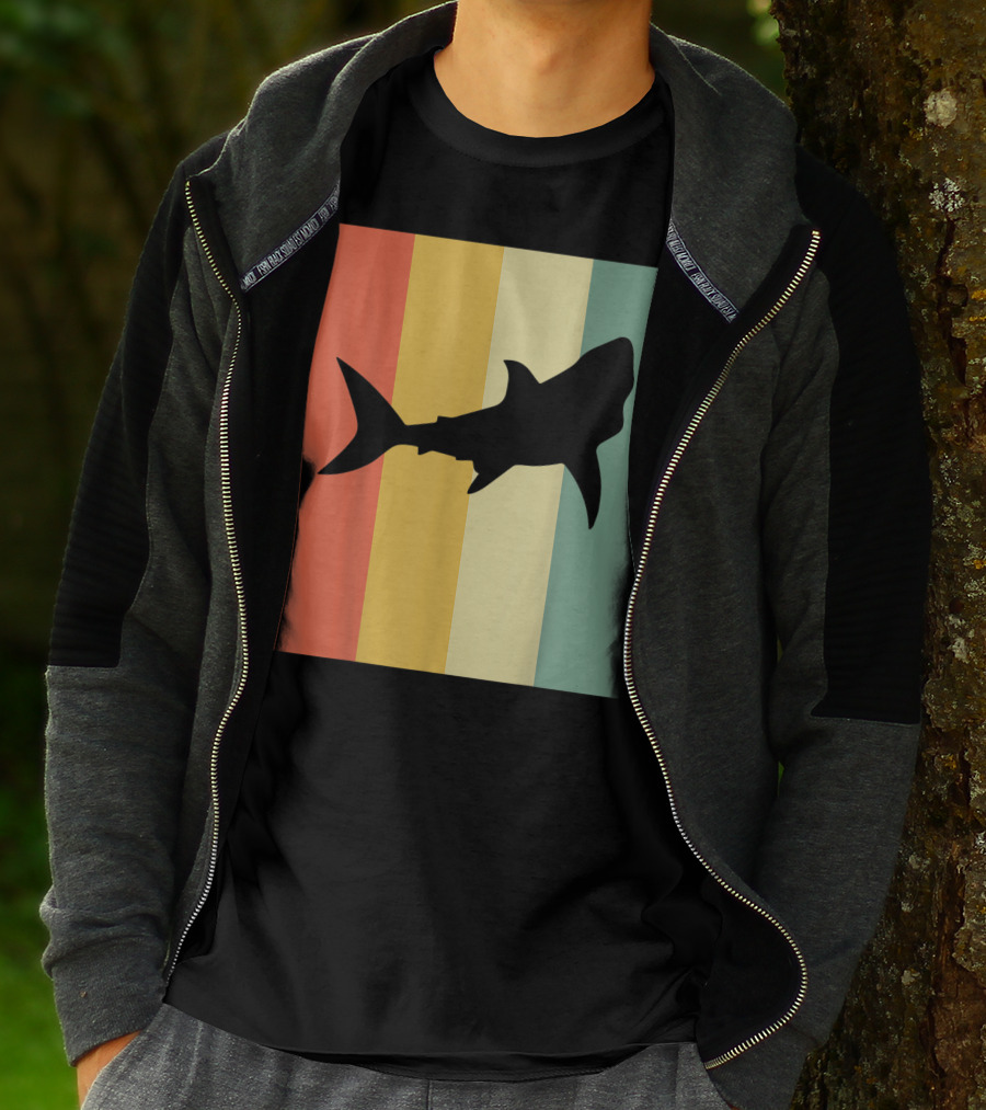 Shark Silhouette Retro Stripes T-Shirt
