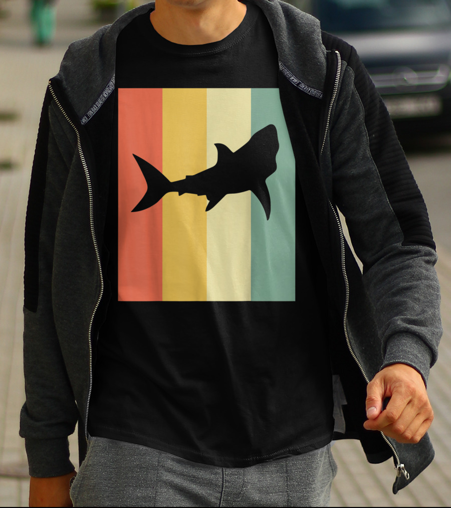 Shark Silhouette Retro Stripes T-Shirt