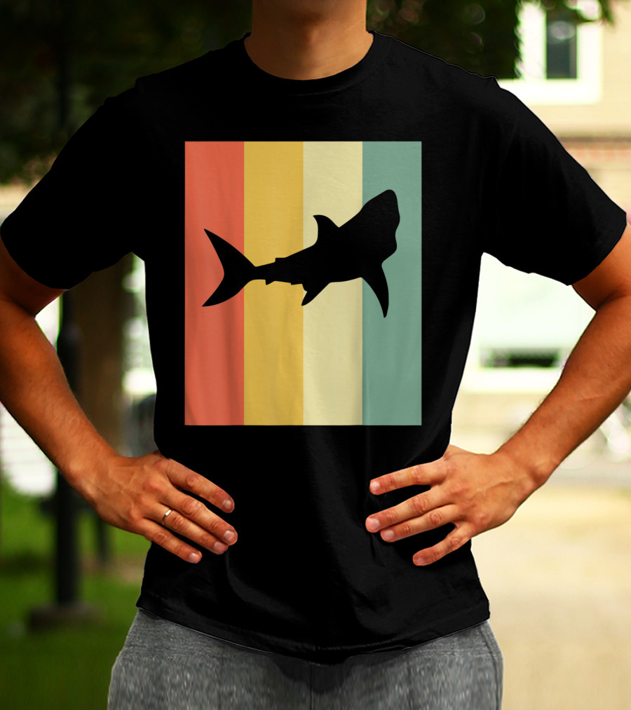 Shark Silhouette Retro Stripes T-Shirt