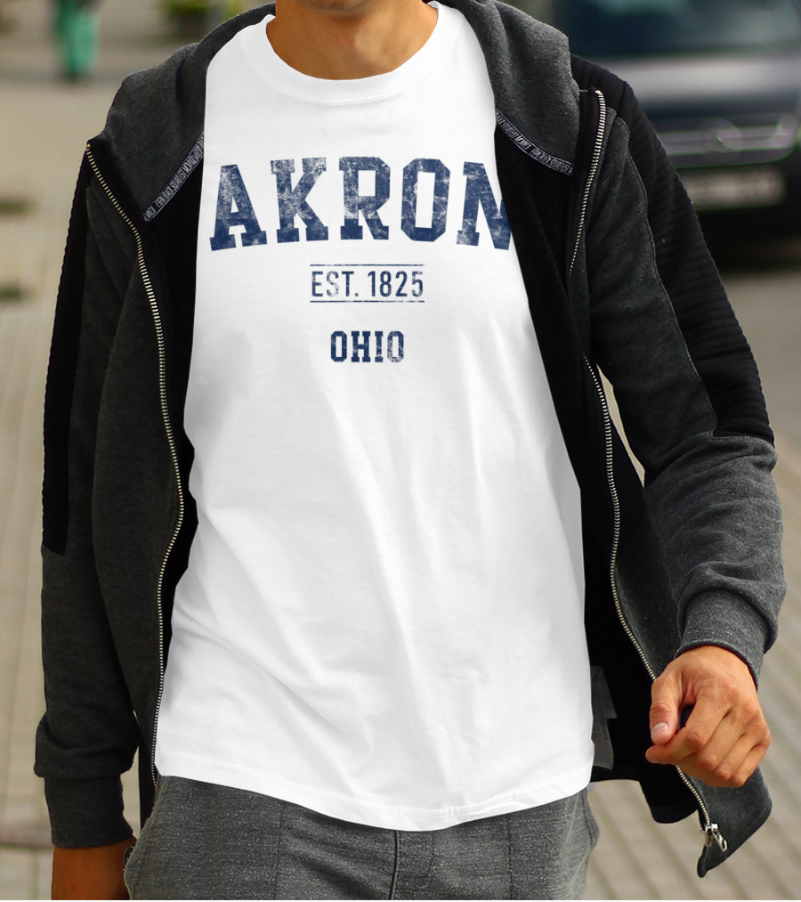 Akron Ohio EST. 1825 Distressed Text Sport T-Shirt
