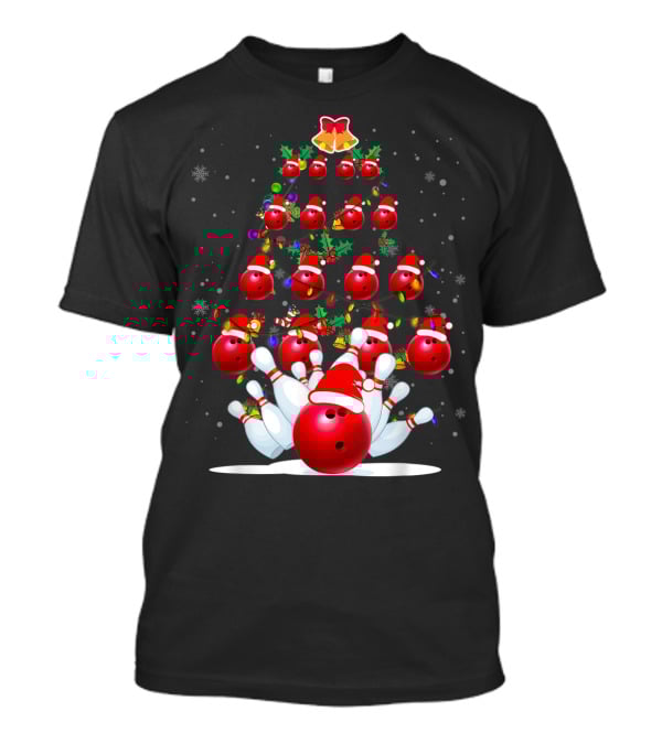 Bowling Balls Santa Hats Christmas Tree Holiday Lights Snowflakes T-Shirt