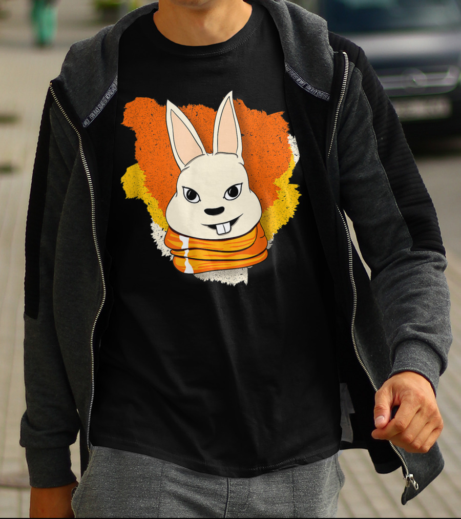 Bunny And Women For Easter Bunny Iconic Rabbit Illustration On Vibrant Orange Yellow Background T-Shirt