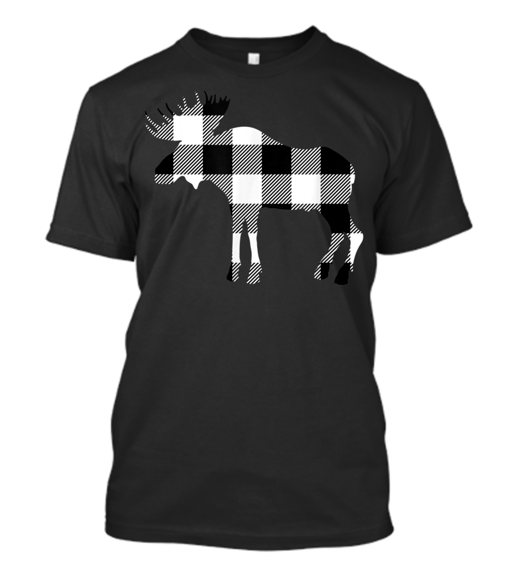 Classic White Black Buffalo Plaid Moose Christmas T-Shirt