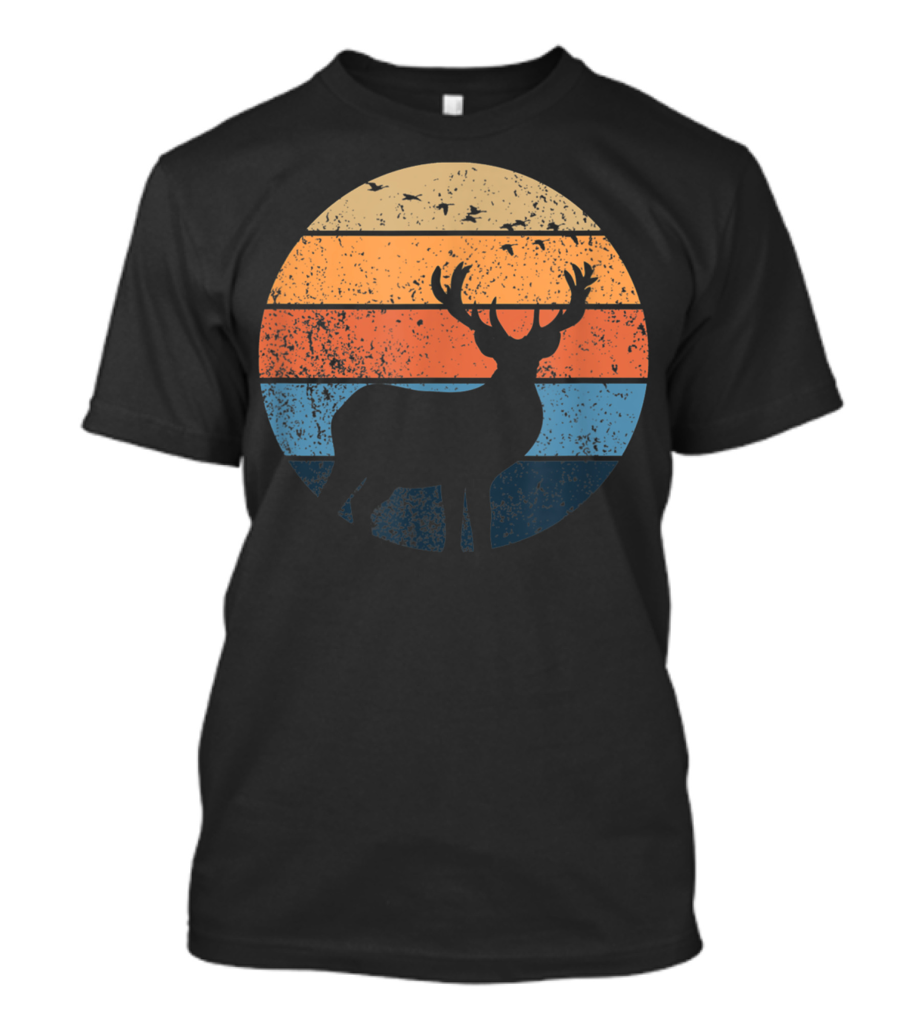 Deer Hunters Vintage Sunset Silhouette With Flying Birds T-Shirt