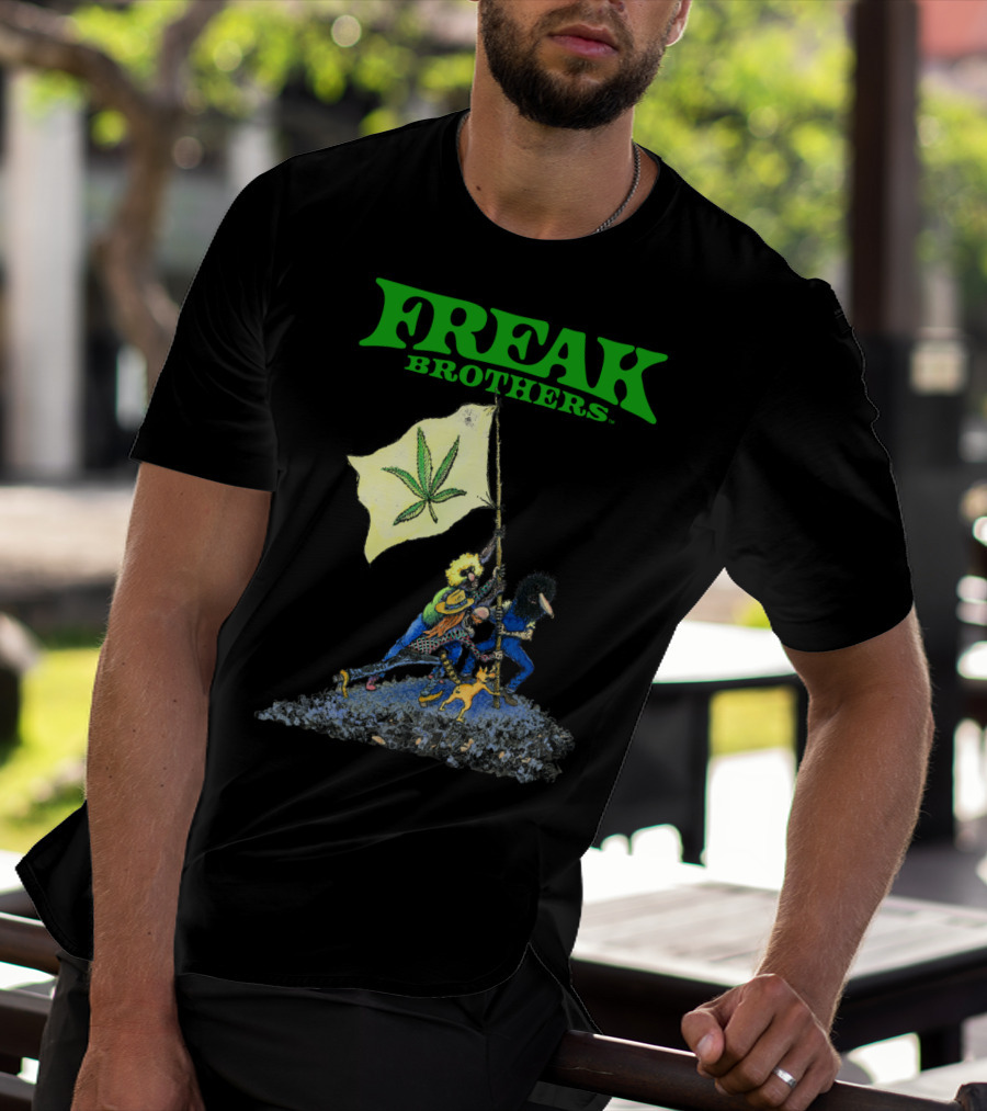 Freak Brothers Raise The Flag Cannabis Leaf Iconic Comic T-Shirt