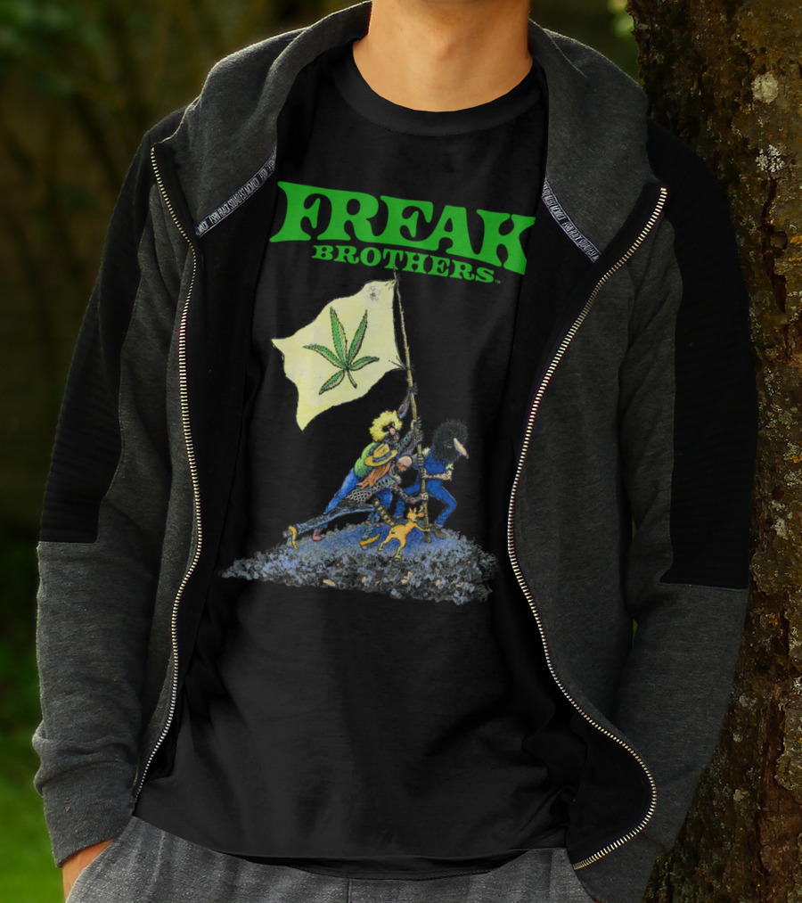 Freak Brothers Raise The Flag Cannabis Leaf Iconic Comic T-Shirt