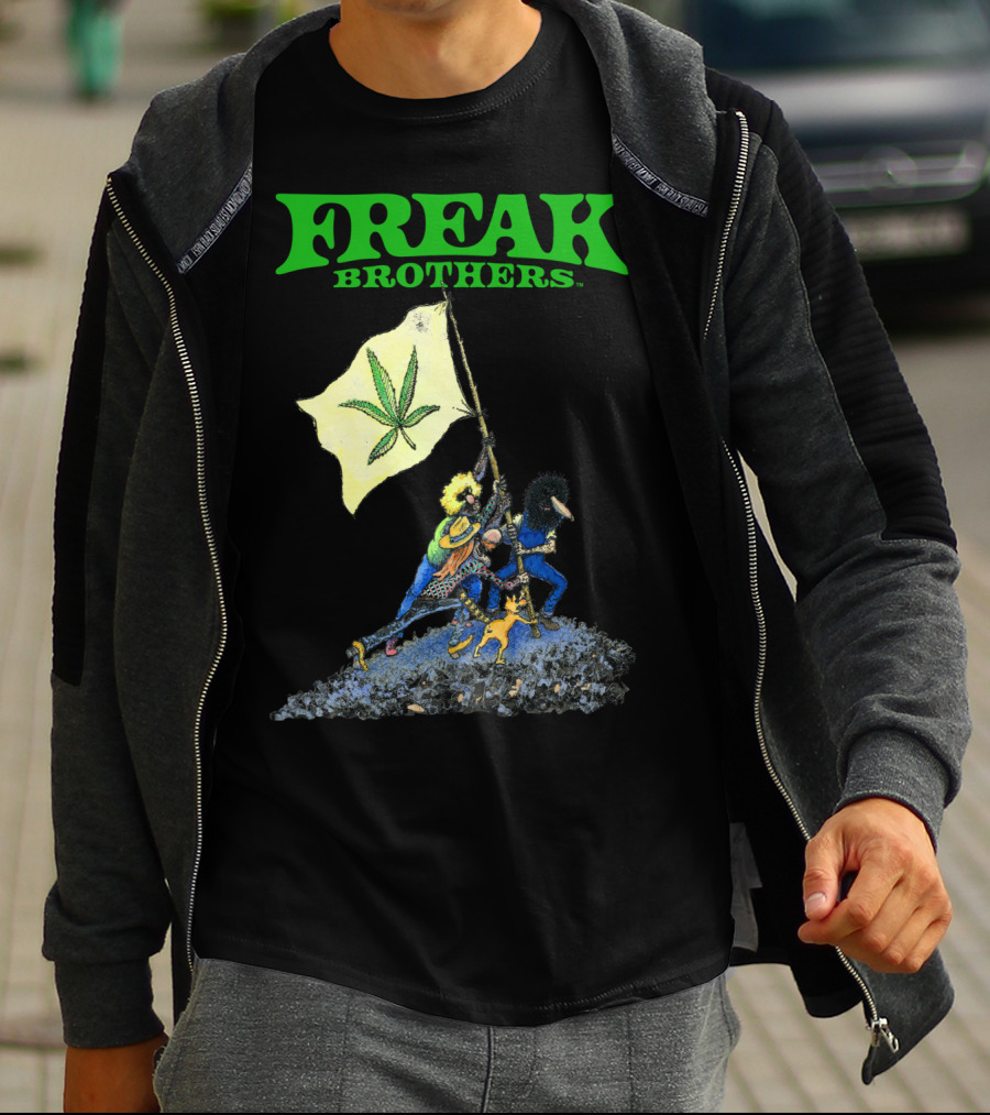 Freak Brothers Raise The Flag Cannabis Leaf Iconic Comic T-Shirt