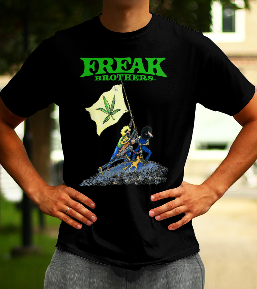 Freak Brothers Raise The Flag Cannabis Leaf Iconic Comic T-Shirt