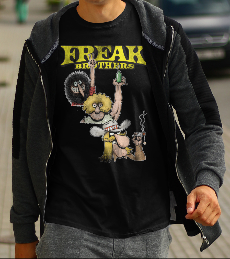 Freak Brothers Three Freaks Peace Cigar And Bottle T-Shirt