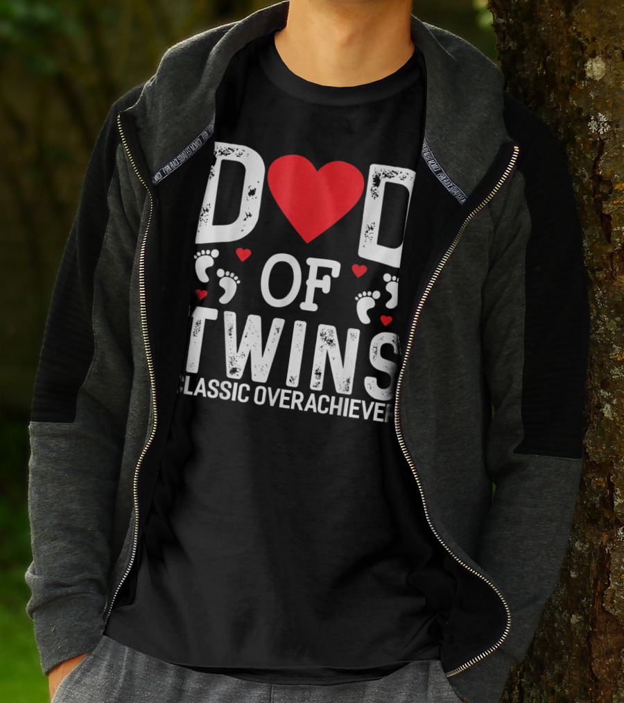 Dad Of Twins Heart Footprints Classic Overachiever Twins T-Shirt