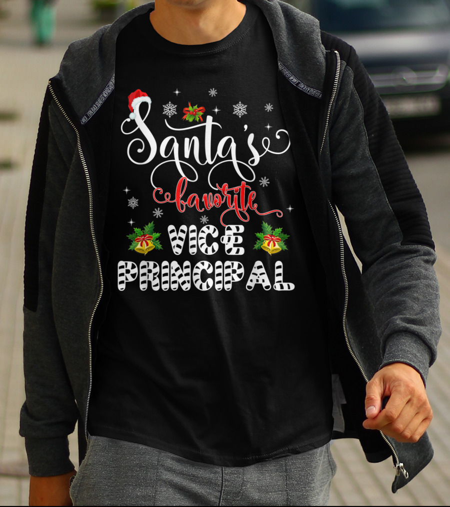 Santa's Favorite Vice Principal Christmas Holiday Snowflakes And Bells T-Shirt