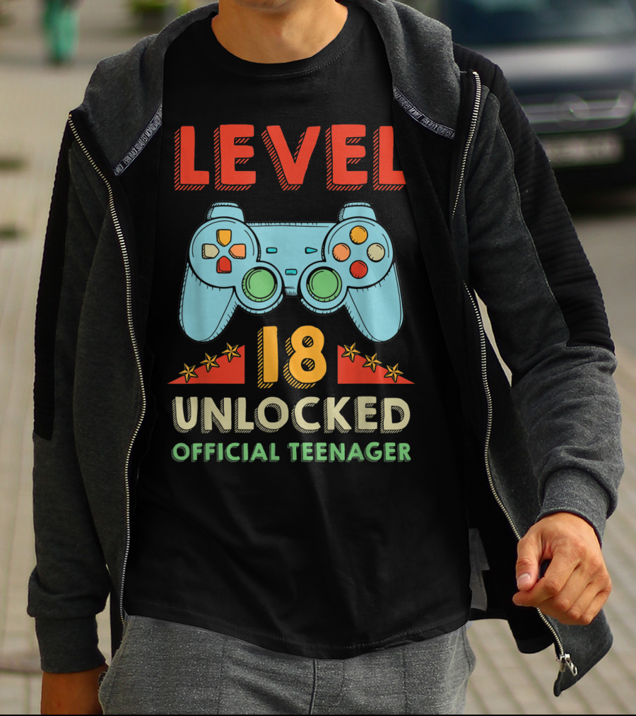 Level 18 Unlocked Official Teenager Gamer Controller T-Shirt