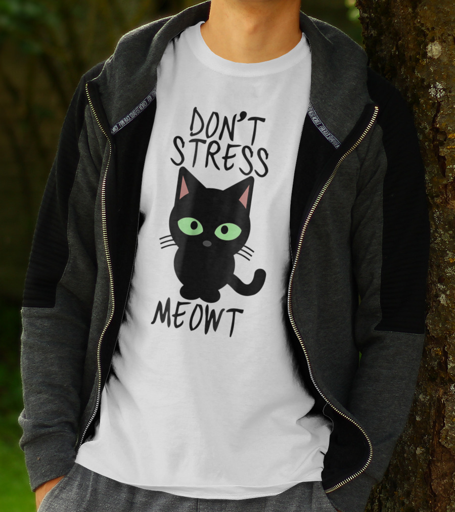 Don't Stress Meowt Black Cat Green Eyes Cute T-Shirt