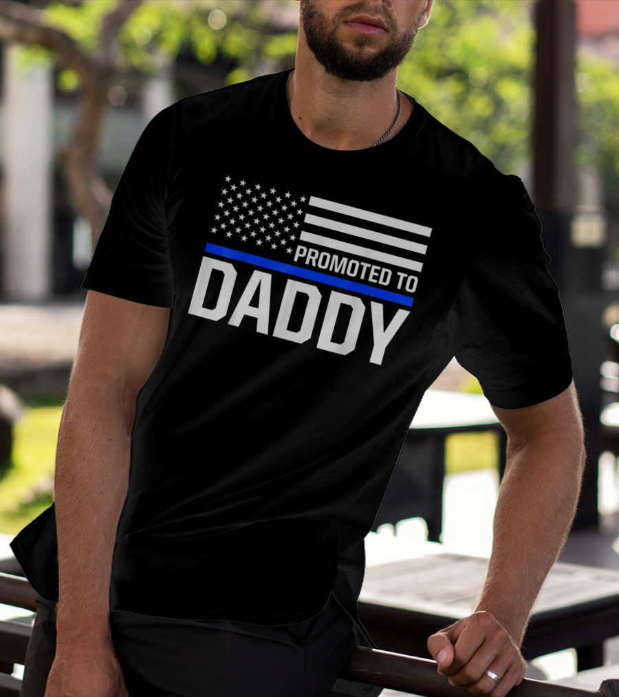 Mens Promoted To Daddy First Time Dad To Be Police Law Enforcement T-Shirt