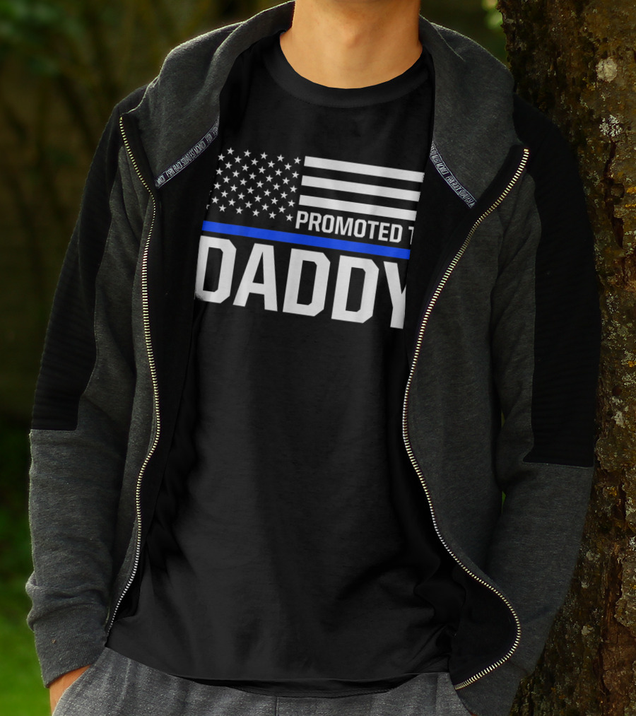 Mens Promoted To Daddy First Time Dad To Be Police Law Enforcement T-Shirt