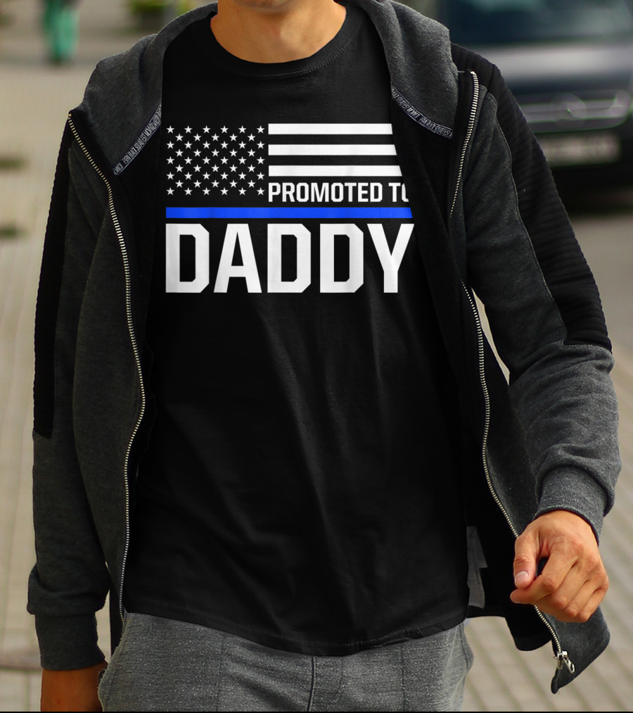 Mens Promoted To Daddy First Time Dad To Be Police Law Enforcement T-Shirt
