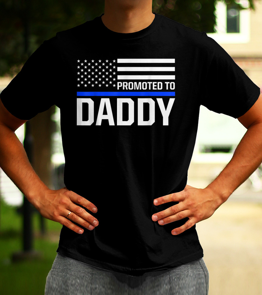 Mens Promoted To Daddy First Time Dad To Be Police Law Enforcement T-Shirt