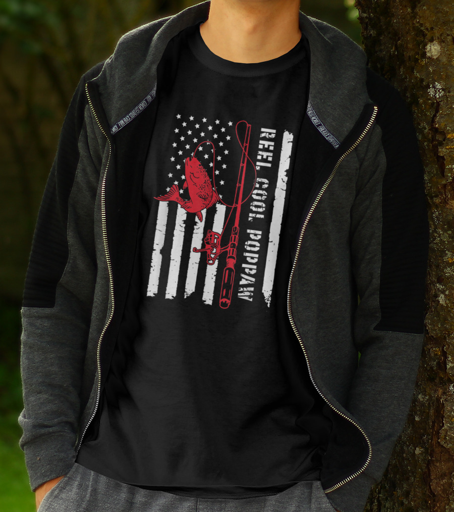 Reel Cool Poppaw Fishing Rod Father American Flag Fish T-Shirt