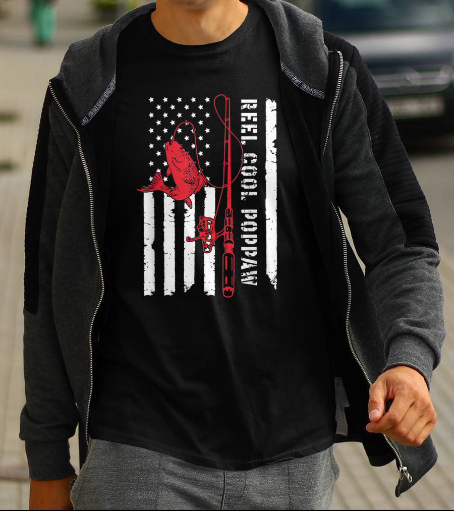 Reel Cool Poppaw Fishing Rod Father American Flag Fish T-Shirt