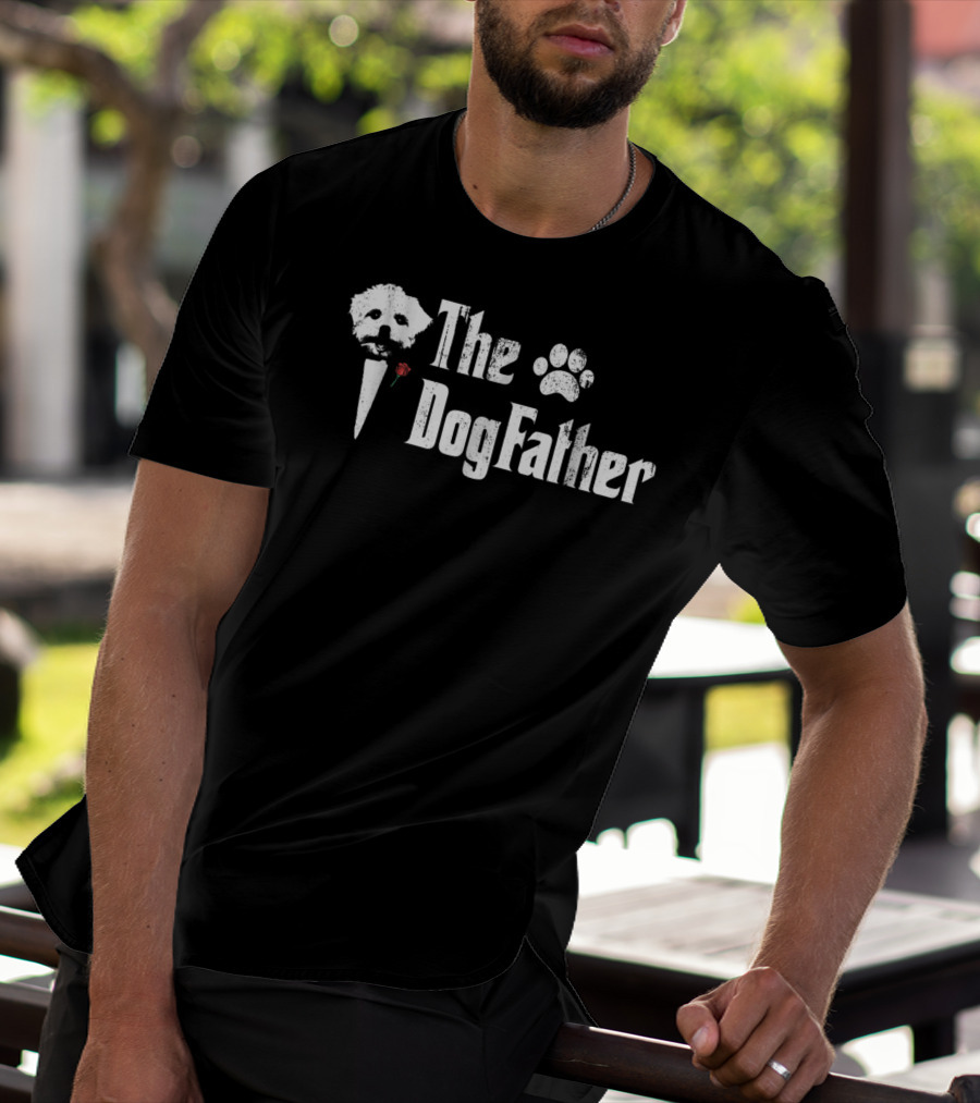 The Dogfather Maltese Dog Dad Father's Day Paw Rose T-Shirt