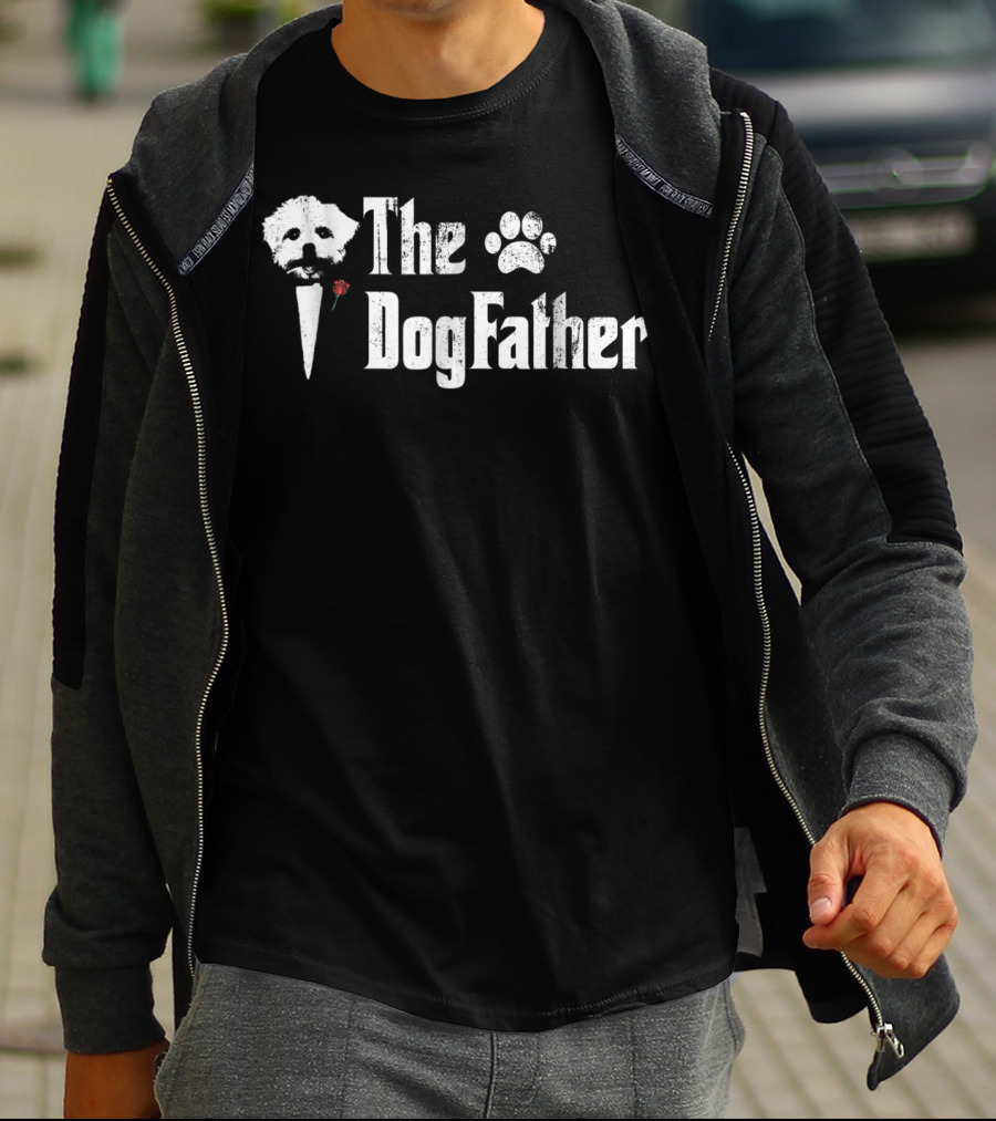 The Dogfather Maltese Dog Dad Father's Day Paw Rose T-Shirt