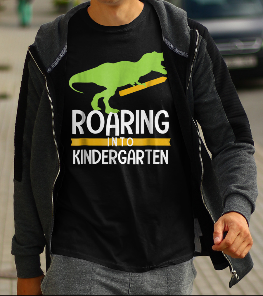 Roaring Into Kindergarten Back To School Dinosaur T-Shirt