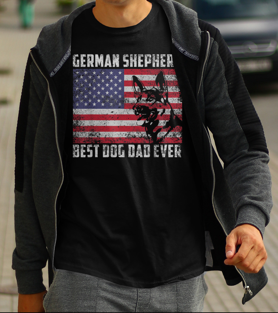 German Shepherd Best Dog Dad Ever American Flag T-Shirt
