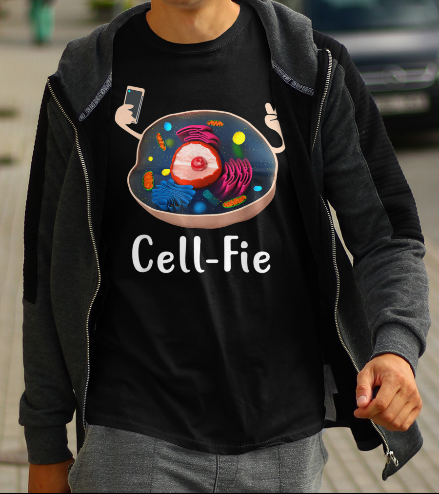 Cell Fie Biology Cellular Science Teacher Humor With Cell Diagram And Peace Sign T-Shirt