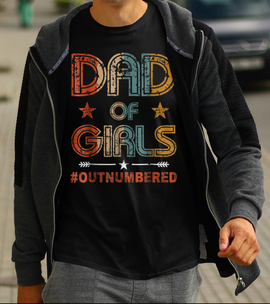 Dad Of Girls Outnumbered Stars Arrow Hash Outnumbered T-Shirt