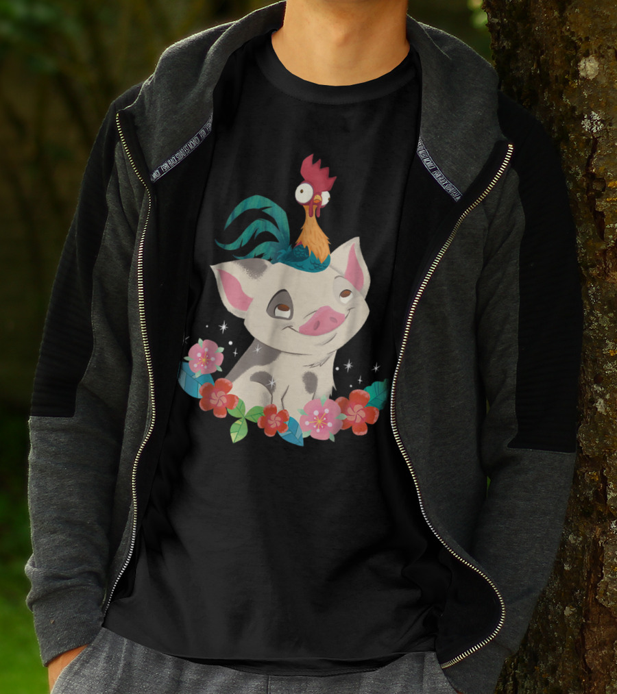 Disney Moana HeiHei And Pua With Colorful Flowers T-Shirt