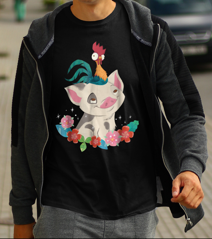 Disney Moana HeiHei And Pua With Colorful Flowers T-Shirt