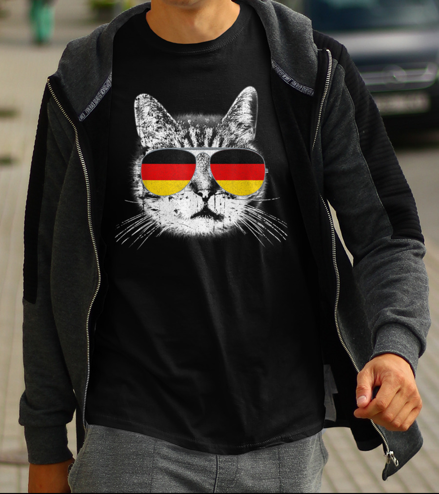 Cat With German Flag Sunglasses Heritage Pride Germany T-Shirt