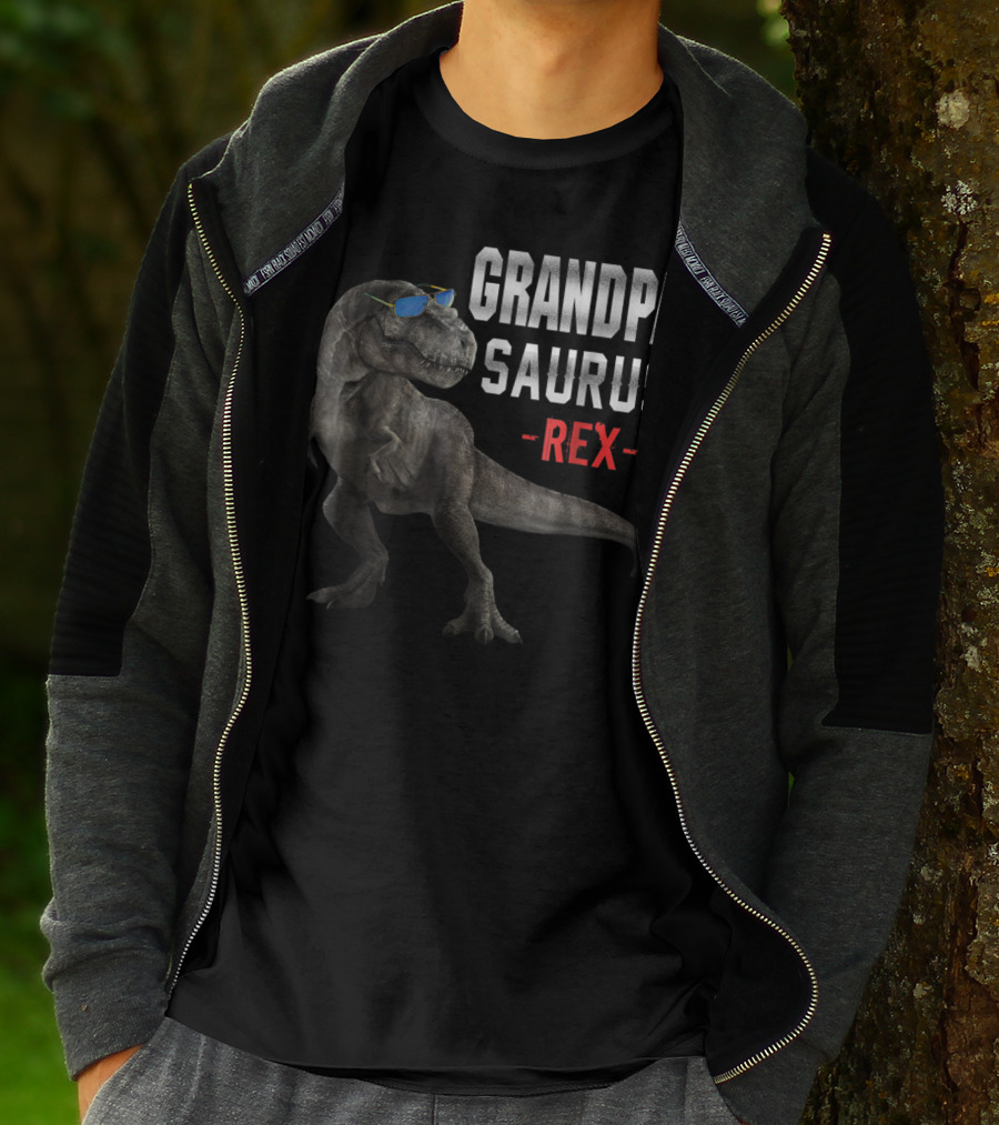 Grandpa Saurus Rex Dinosaur Wearing Sunglasses T-Shirt
