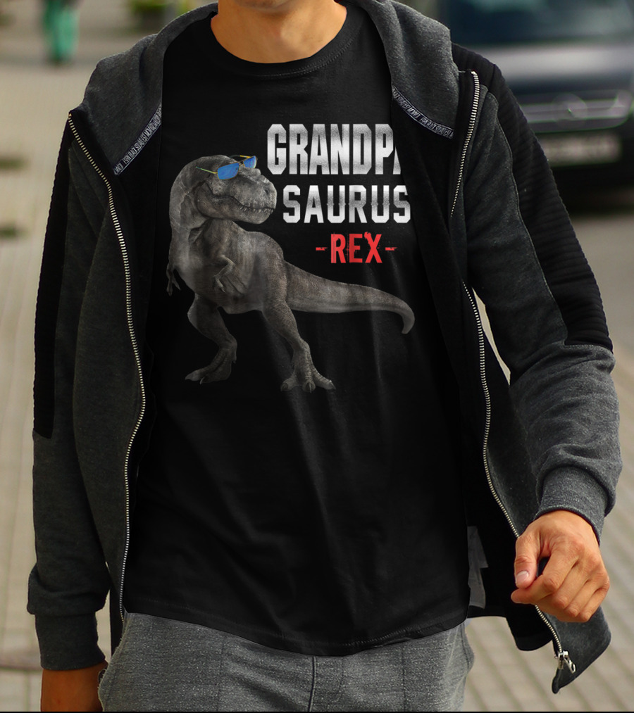 Grandpa Saurus Rex Dinosaur Wearing Sunglasses T-Shirt